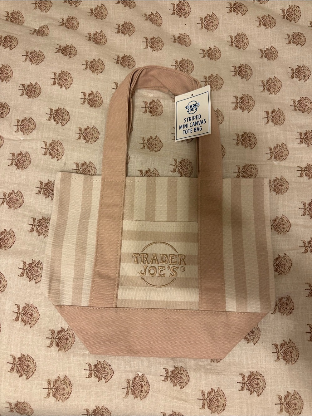 Trader Joe’s Beige Stripe Mini Canvas Tote NWT